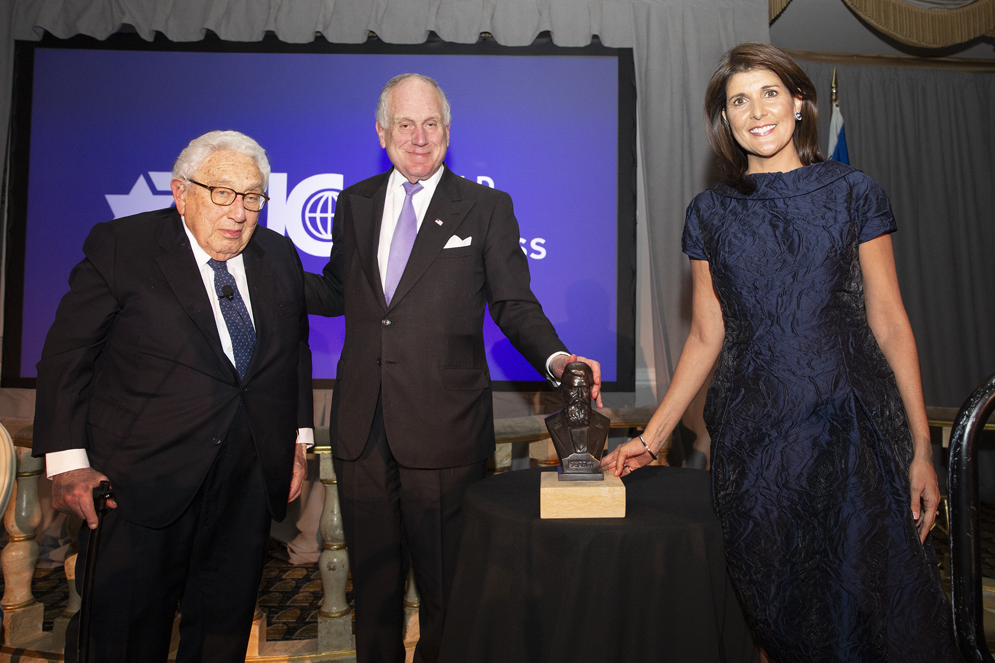 Henry Kissinger- former US Secretary of State, Amb. Ronald S. Lauder - President WJC, Nikki Haley - Former US Ambassador to the UN photo credit- Noa Grayevsky