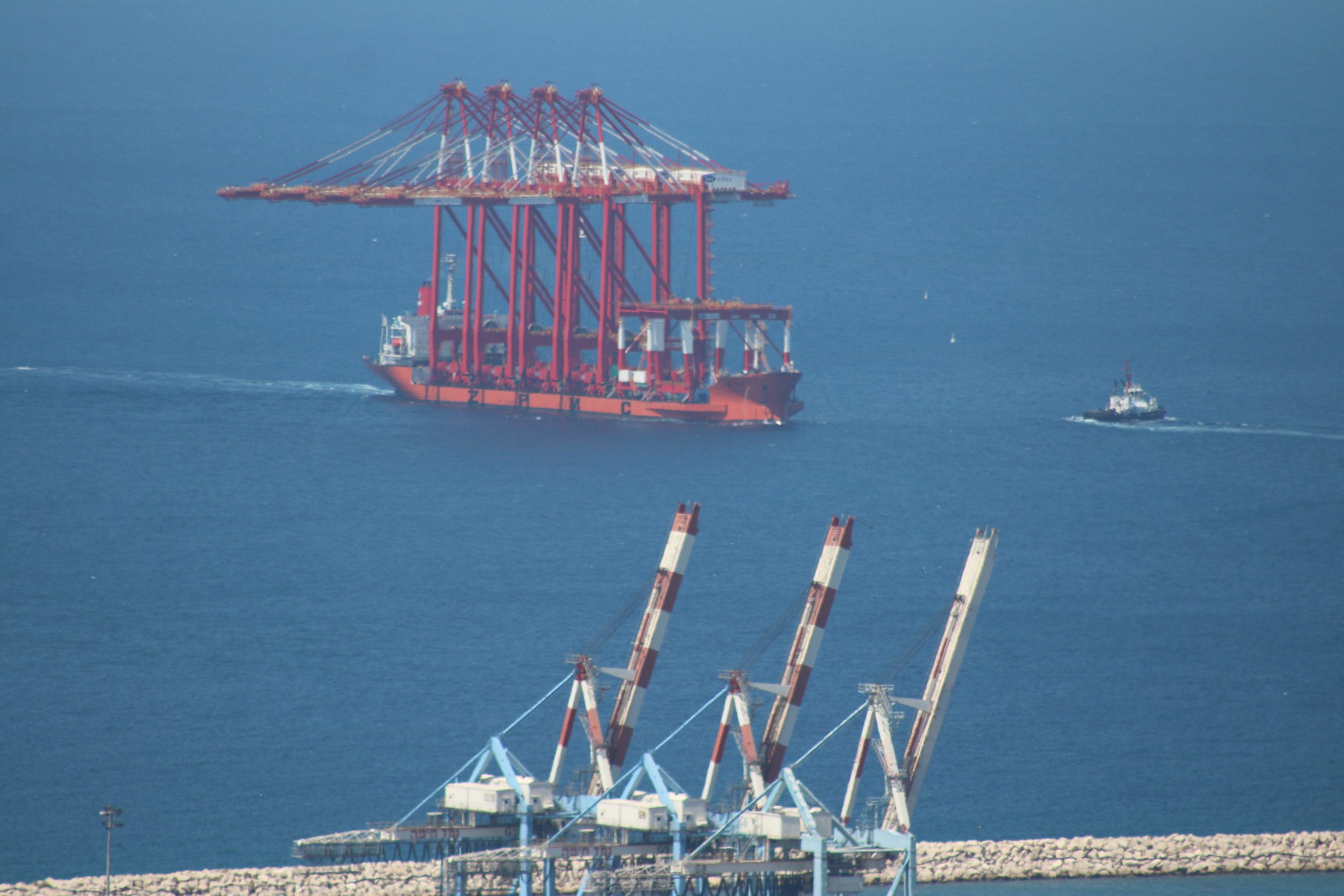 The ZPMC floating crane is spotted in the Haifa Port
