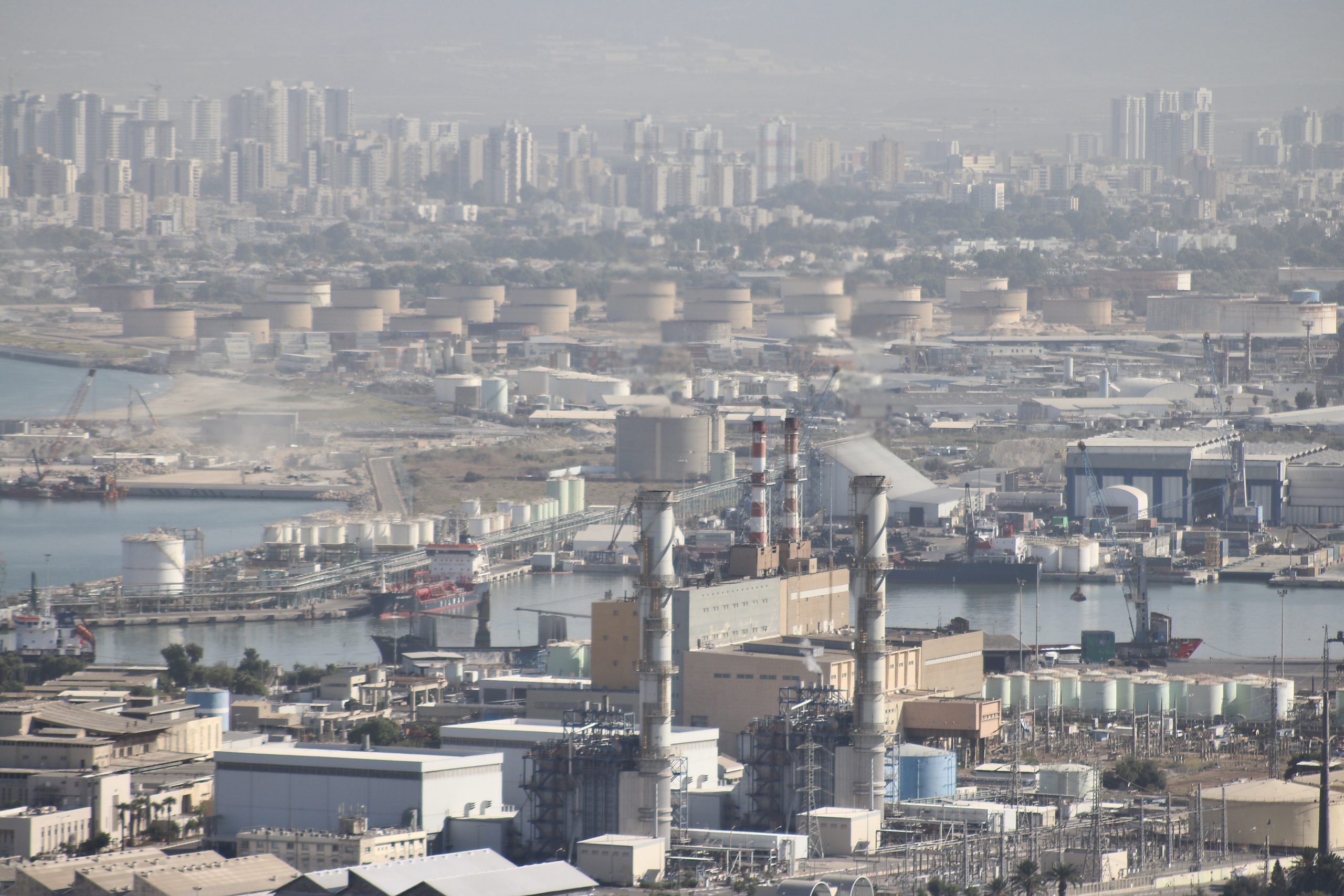 Power station smoke stack in the middle of Haifa, holding the title of the most polluted Israeli city