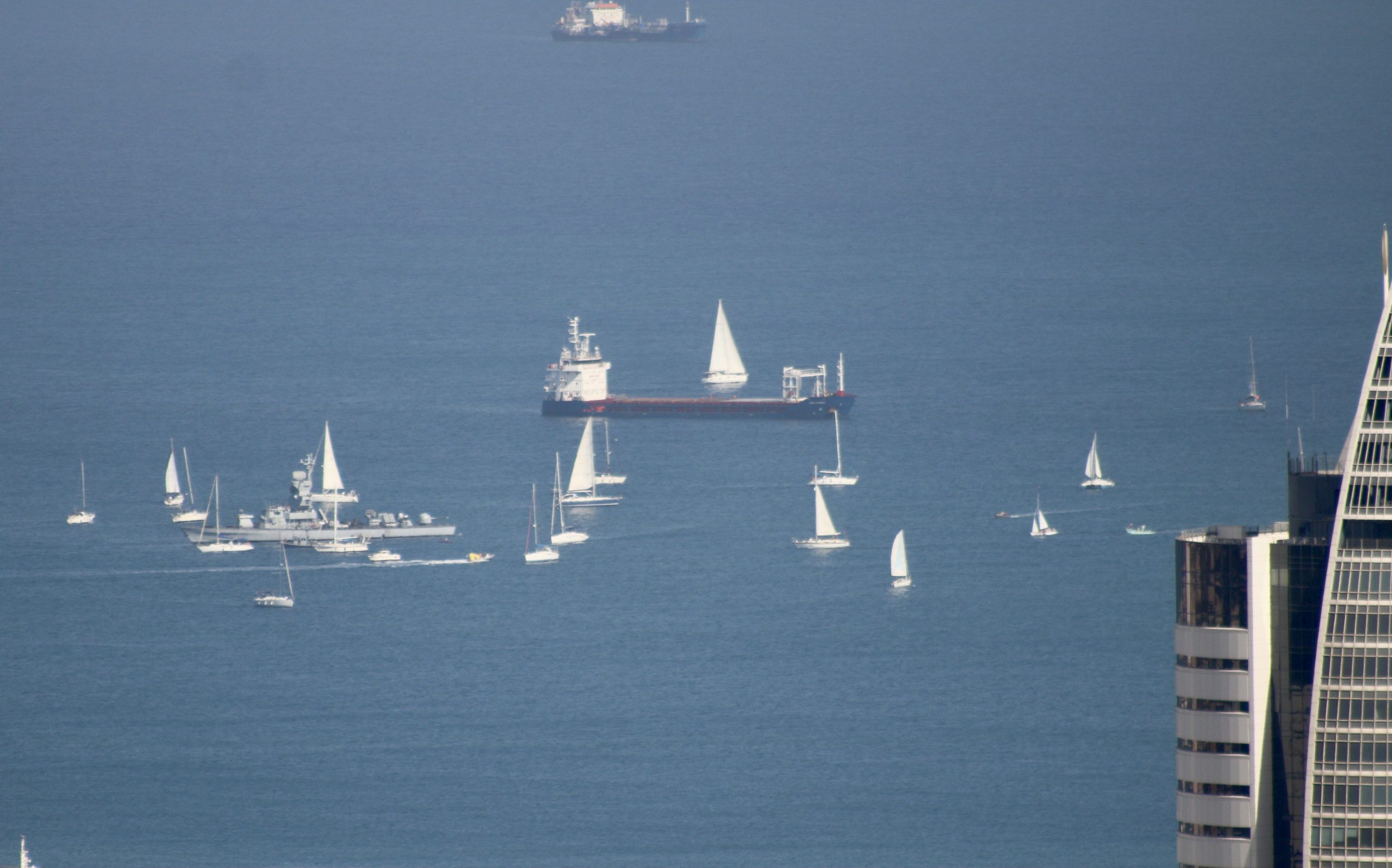 Haifa: Sailboats Greeting Israel Navy Patrol Ship